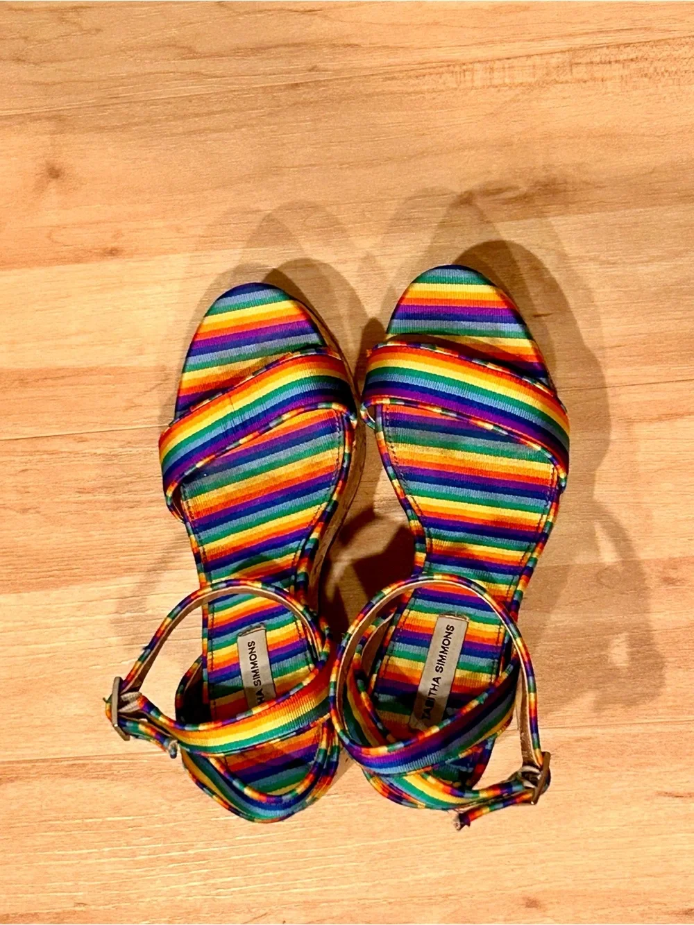 Tabitha Simmons Platform Sandals with Rainbow Stripes US 7